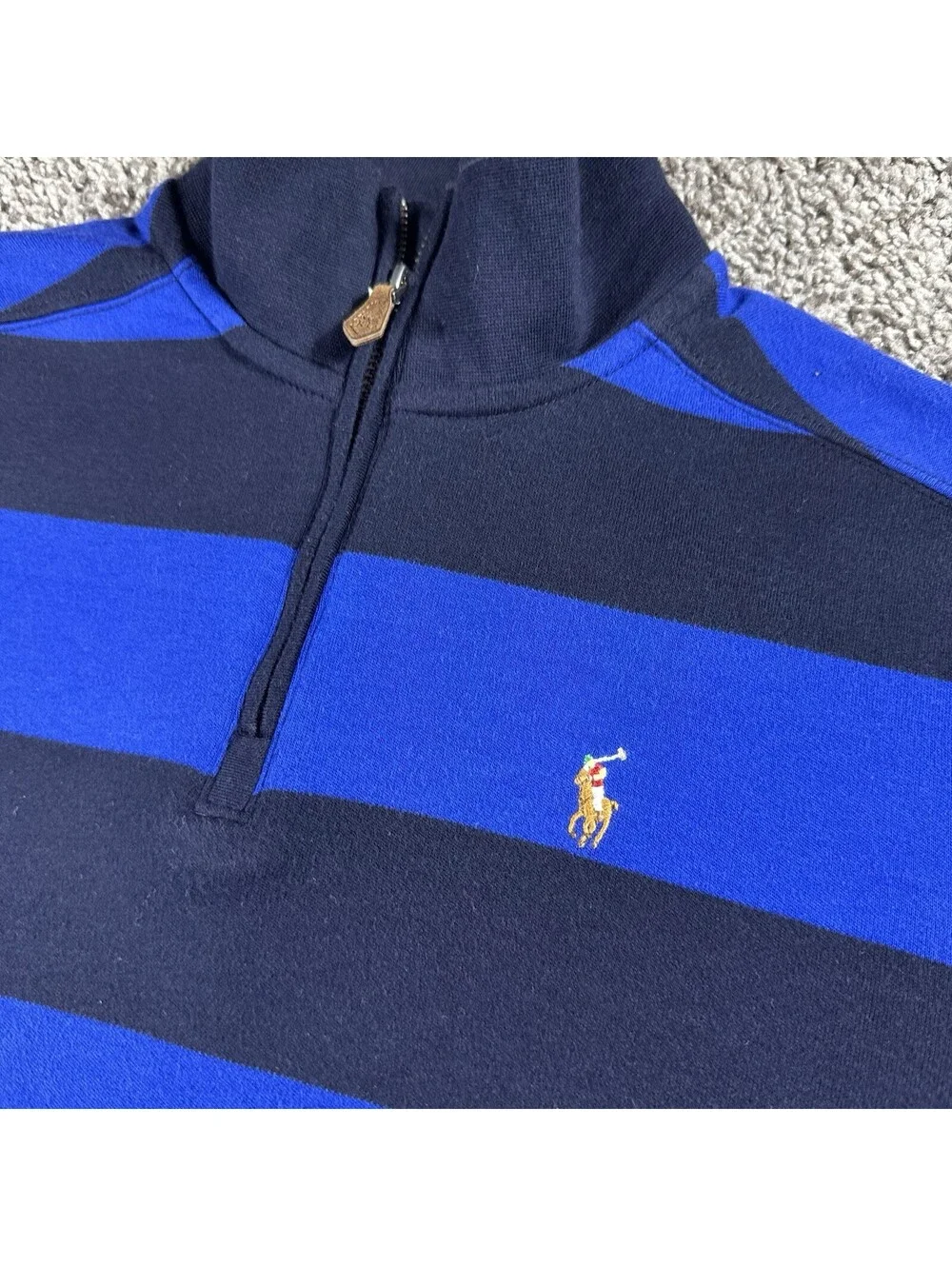 Polo Ralph Lauren Youth Quarter Zip Long Sleeve Navy/Blue Stripe Size L (14/16)
